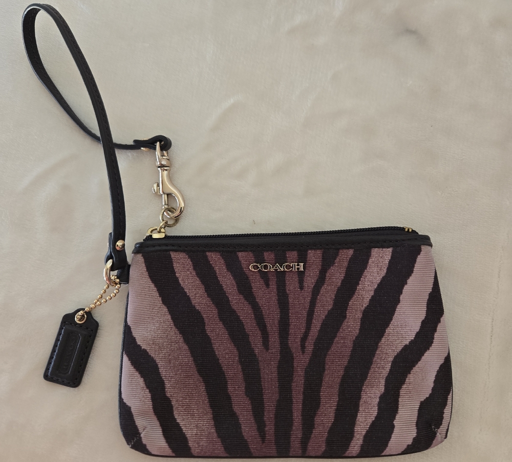 Coach Black and Brown Zebra Stripe Wristlet